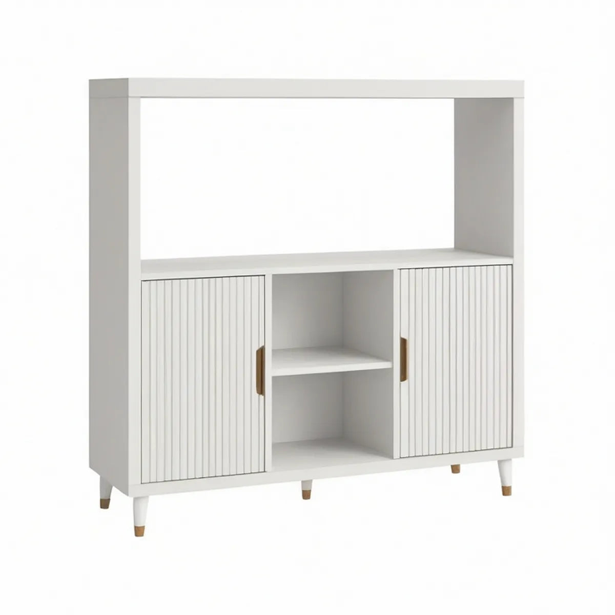 Armário Expositor em MDF Branco e Castanho com 2 Portas Caneladas, 120 x 40 x 180 cm