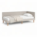 Cama individual estofada bege e castanho-claro para colchão 90 x 200 cm