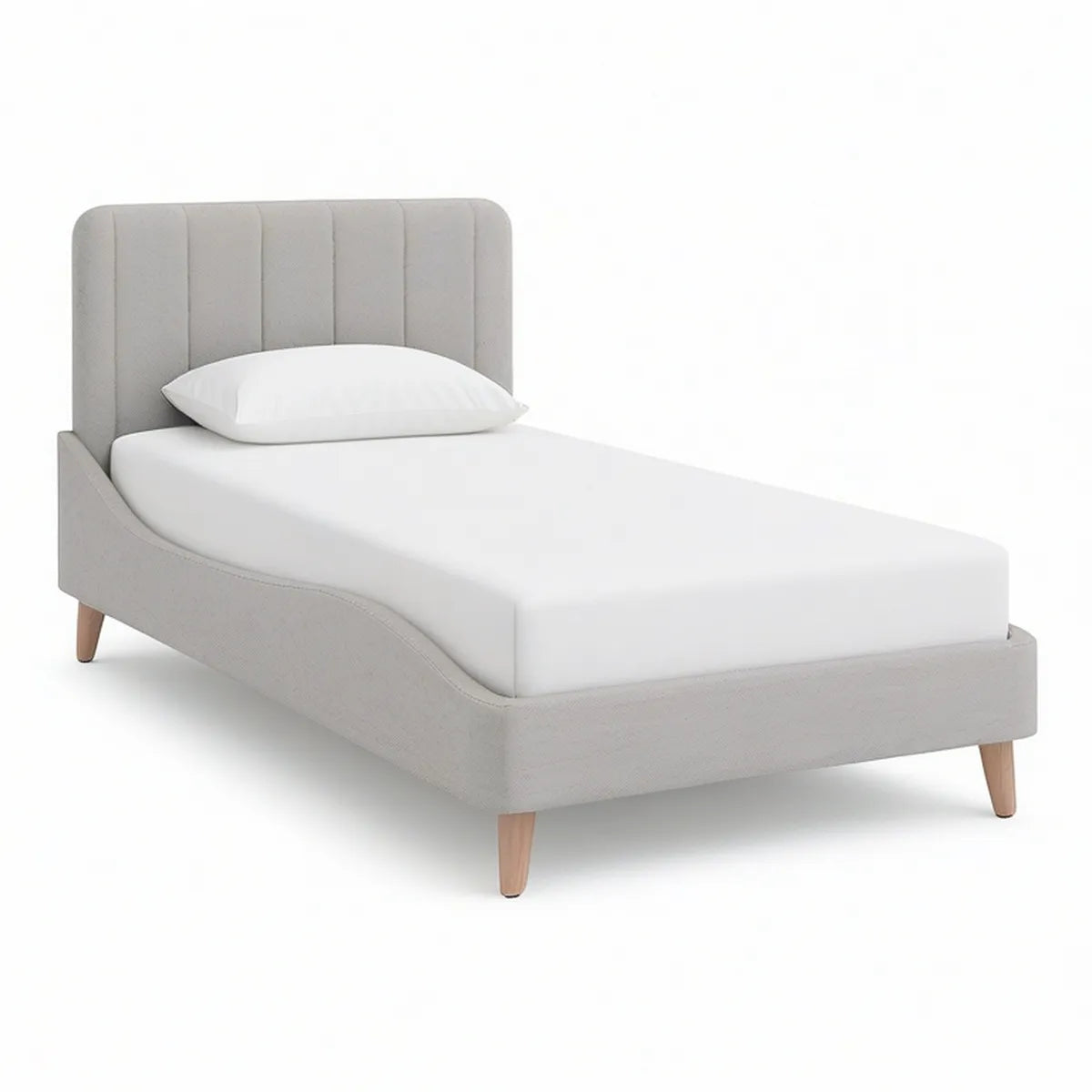 Cama Individual Estofada 90 x 190 cm com Cabeceira Curva em Poliéster Cinzento-Claro