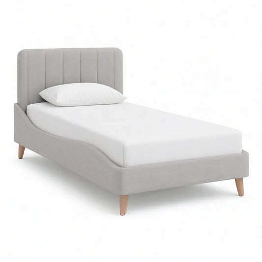 Cama Individual Estofada 90 x 190 cm com Cabeceira Curva em Poliéster Cinzento-Claro