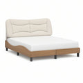Cama de Casal 160 x 200 cm com Cabeceira Estofada em PU Bege e Estrutura Carvalho