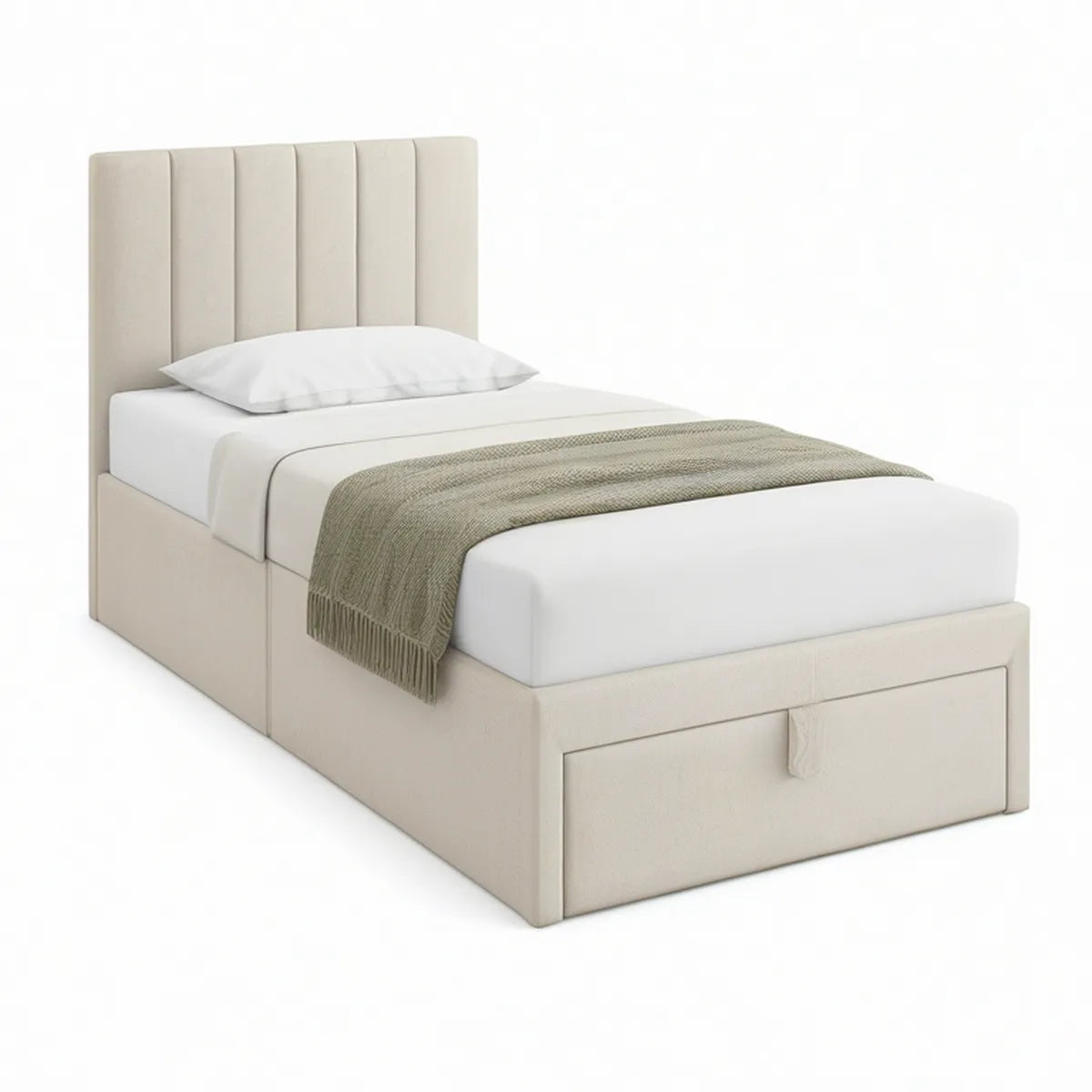 Cama Individual Estofada com Gaveta 90 x 200 cm Bege