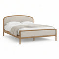 Cama de Casal em Madeira Maciça com Cabeceira Estofada Bege 160 x 200 cm