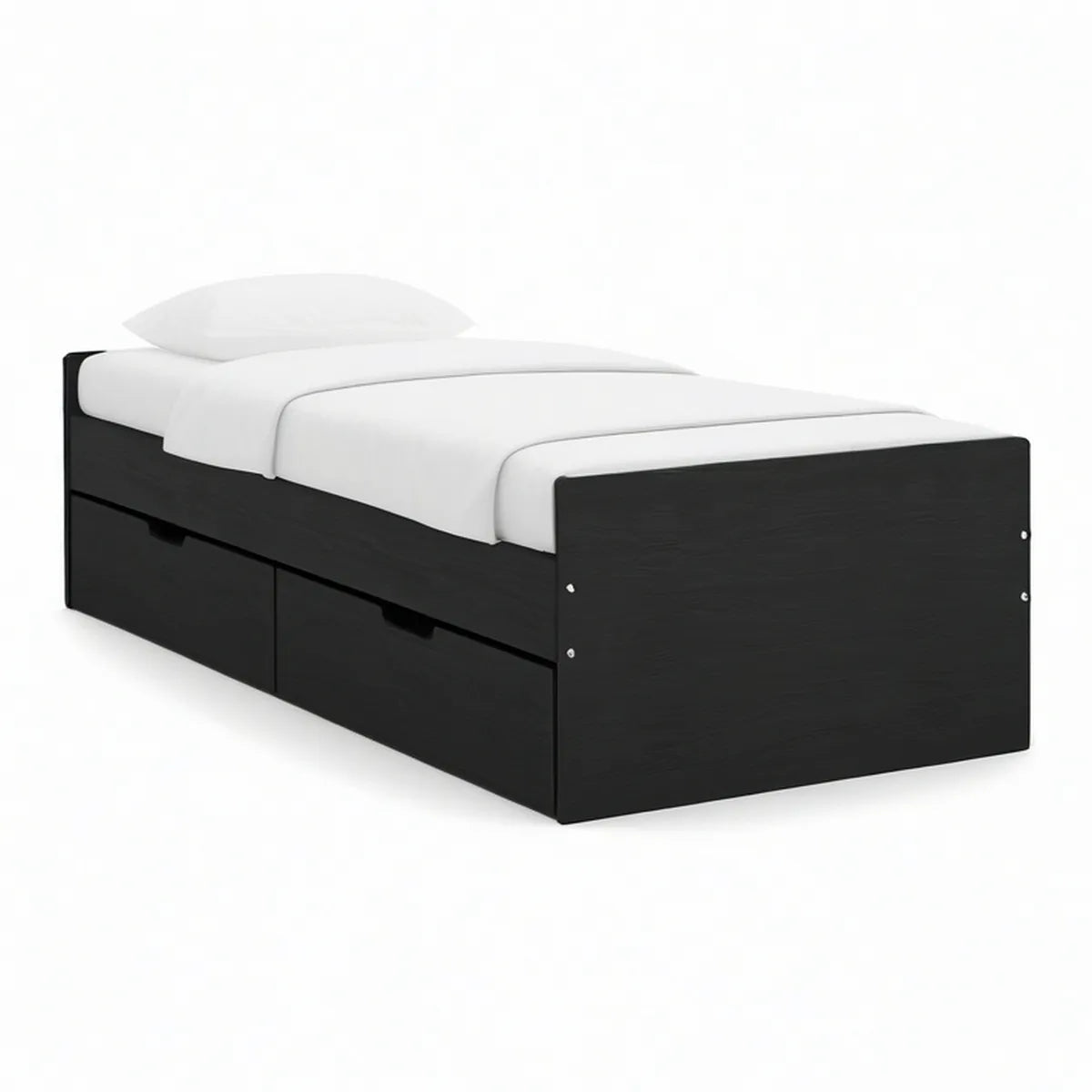 Cama Individual Preta com 2 Gavetas Integradas, 90 x 190 cm