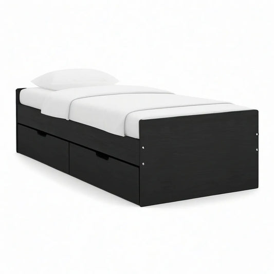 Cama Individual Preta com 2 Gavetas Integradas, 90 x 190 cm