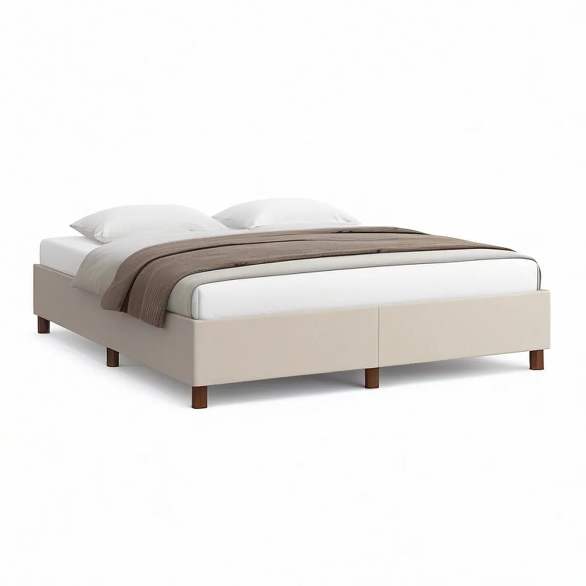 Cama de Casal Estofada em PU Bege para Colchão 160 x 200 cm