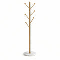 Cabide de Pé Dourado com Base em Mármore Branco, 175 x 35 cm, 7 Ganchos