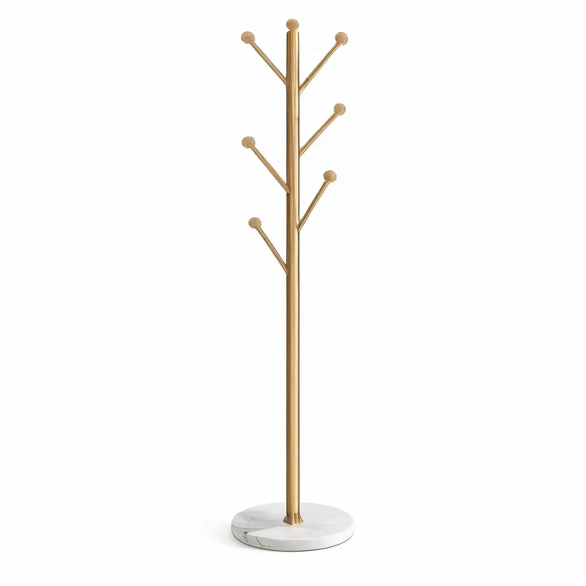 Cabide de Pé Dourado com Base em Mármore Branco, 175 x 35 cm, 7 Ganchos