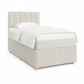 Cama Individual Estofada Bege-Claro 90 x 200 cm com Cabeceira Alta