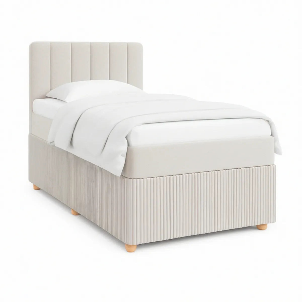 Cama Individual Estofada Bege-Claro 90 x 200 cm com Cabeceira Alta