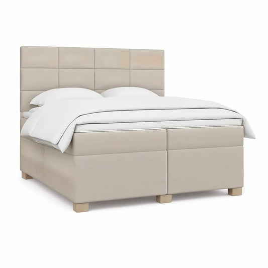 Cama Estofada em PU Bege para Colchão 160 x 200 cm
