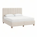 Cama de Casal Estofada 160 x 200 cm em Poliéster Creme com Cabeceira Canelada