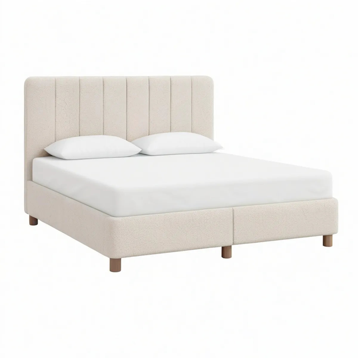 Cama de Casal Estofada 160 x 200 cm em Poliéster Creme com Cabeceira Canelada