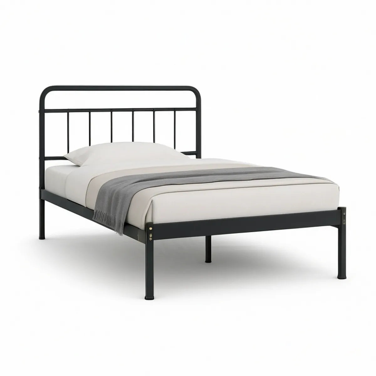 Cama Individual em Aço Preto 90 x 190 cm