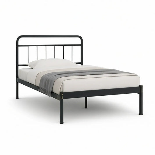 Cama Individual em Aço Preto 90 x 190 cm
