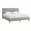 Cama de Casal Estofada Cinzenta e Natural 160 x 200 cm com Cabeceira e Pés em Madeira Maciça