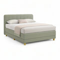 Cama de Casal Estofada Verde-sálvia com Pés Dourados, para Colchão 160 x 200 cm, 215 x 175 x 110 cm