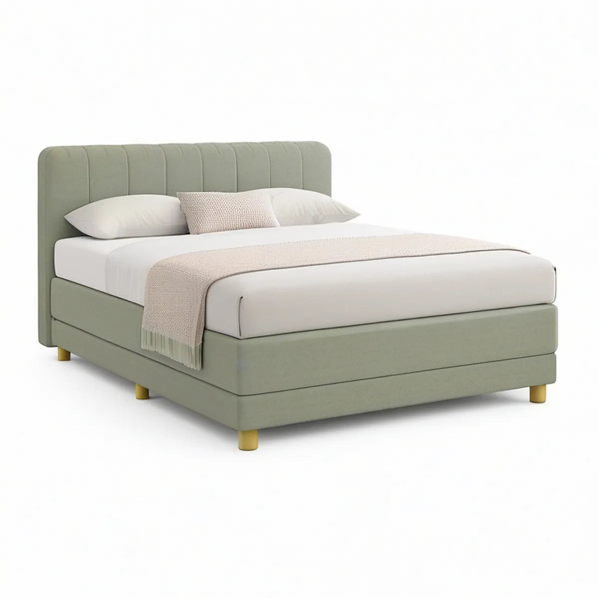 Cama de Casal Estofada Verde-sálvia com Pés Dourados, para Colchão 160 x 200 cm, 215 x 175 x 110 cm