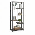 Estante de Chão com 6 Prateleiras em MDF e Aço Preto/Castanho-Escuro, 80 x 30 x 180 cm