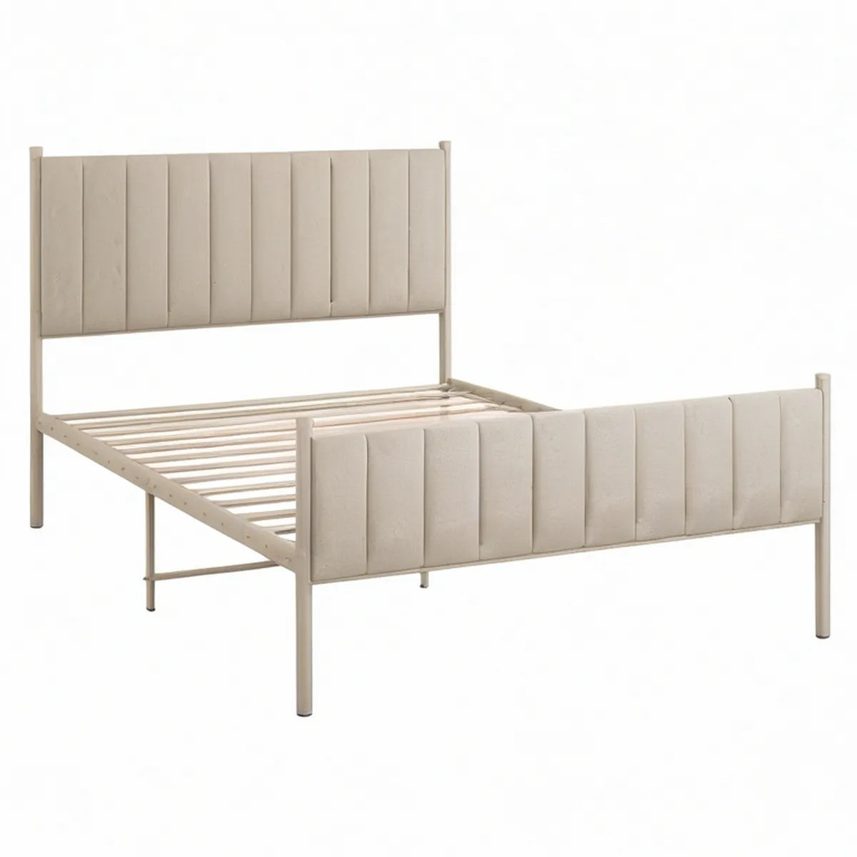 Cama de Casal Estofada Bege 160 x 200 cm em Aço e Poliéster