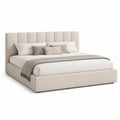 Cama de Casal Estofada Bege 160 x 200 cm com Cabeceira Acolchoada