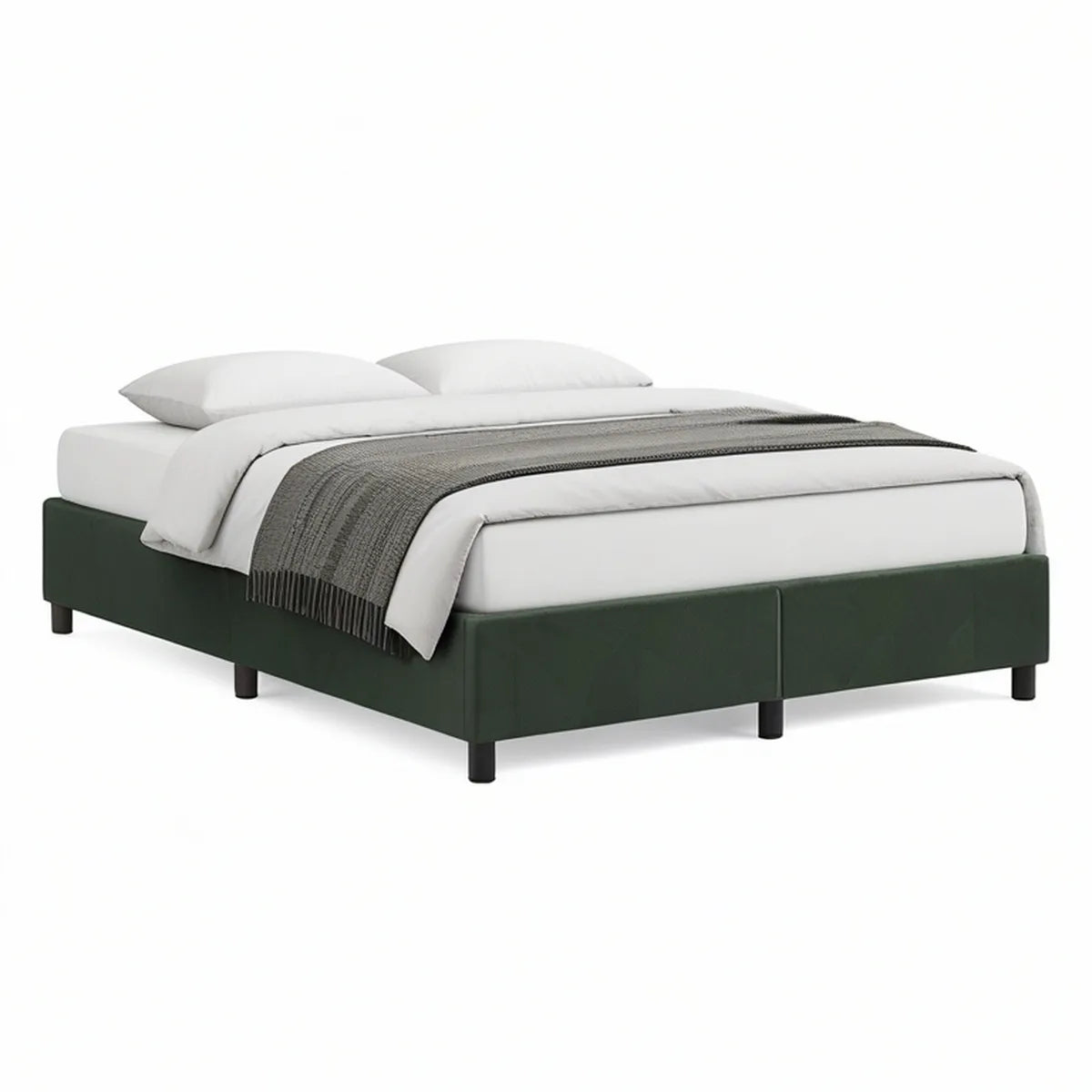 Cama de Casal Estofada em Veludo Poliéster Verde-Escuro 160 x 200 cm