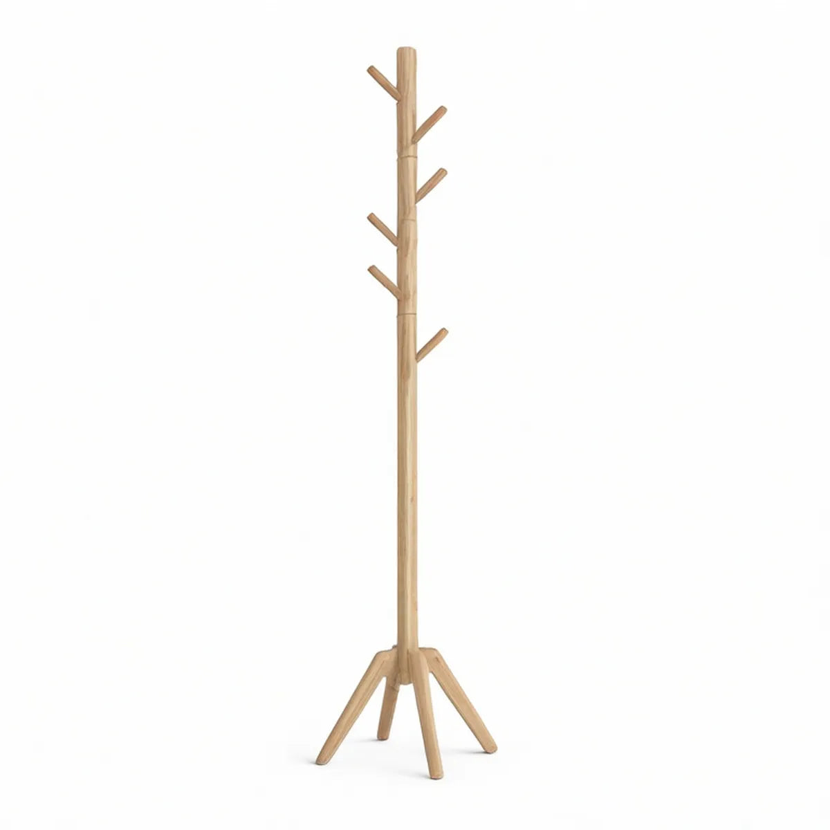 Bengaleiro de Pé em Bambu Natural com 6 Ganchos, 45 x 45 x 180 cm