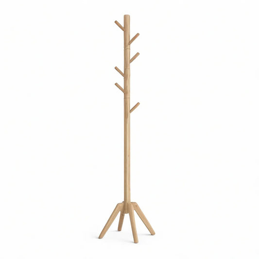 Bengaleiro de Pé em Bambu Natural com 6 Ganchos, 45 x 45 x 180 cm
