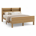 Cama de Casal 160 x 200 cm em Madeira Maciça de Carvalho Natural com Cabeceira e Prateleiras