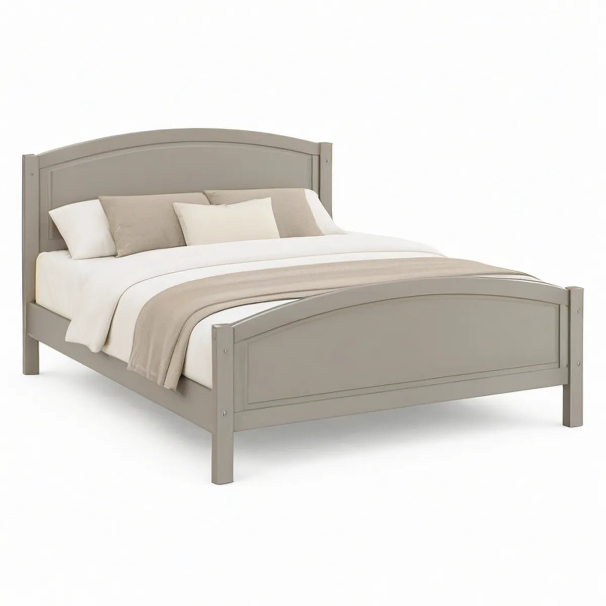 Cama de Casal em Madeira Maciça Cinzento Taupe 160 x 200 cm com Cabeceira e Peseira Arqueadas