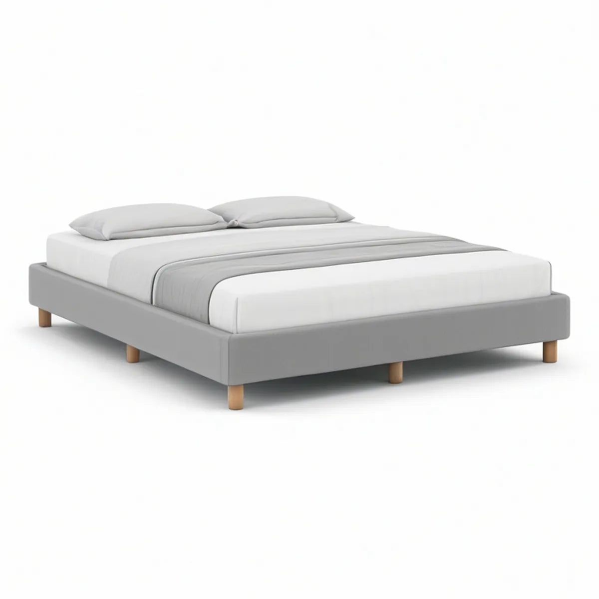 Cama de Casal Estofada em Poliéster Cinzento para Colchão 160 x 200 cm