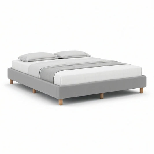 Cama de Casal Estofada em Poliéster Cinzento para Colchão 160 x 200 cm